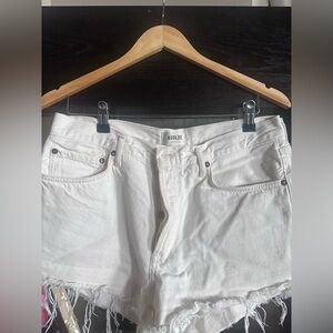 Agolde White Jean Shorts Distressed Hem